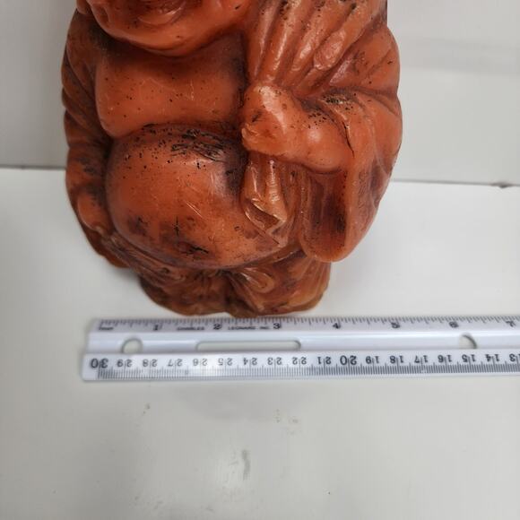 Vintage 90's Orangish Red 7" Tall Standing Laughing Buddha Candle (Never Burned) - Picture 8 of 8